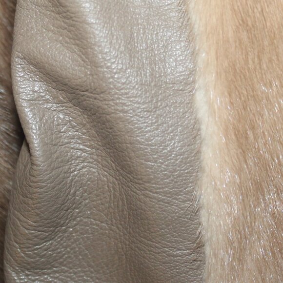Genuine Fox Collar Belted Mink Fur & Leather Jacket Coat M - Picture 4 of 9